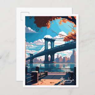 Brooklyn New York Travel Vintage illustration Postcard