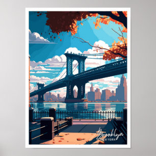 Brooklyn New York Travel Vintage illustration Poster