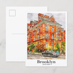 Brooklyn New York Travel Watercolor Hand Drawn Postcard