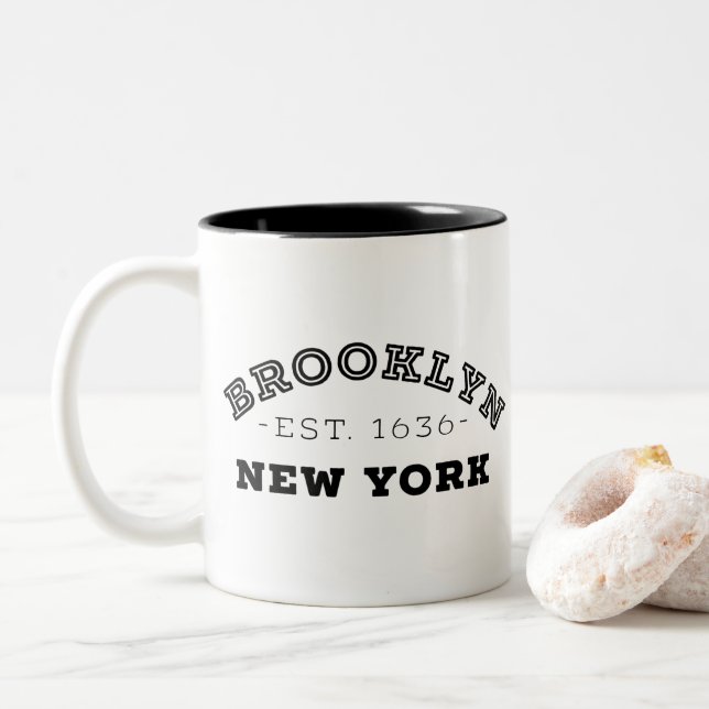 Brooklyn New York Two-Tone Coffee Mug (With Donut)
