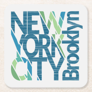 Brooklyn New York Typography Square Paper Coaster