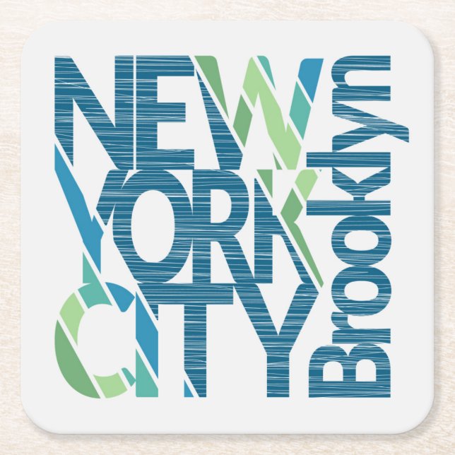 Brooklyn New York Typography Square Paper Coaster (Front)