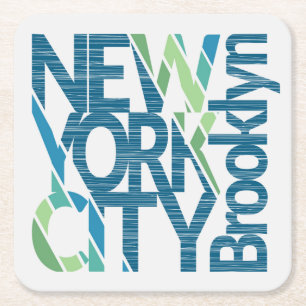 Brooklyn New York Typography Square Paper Coaster
