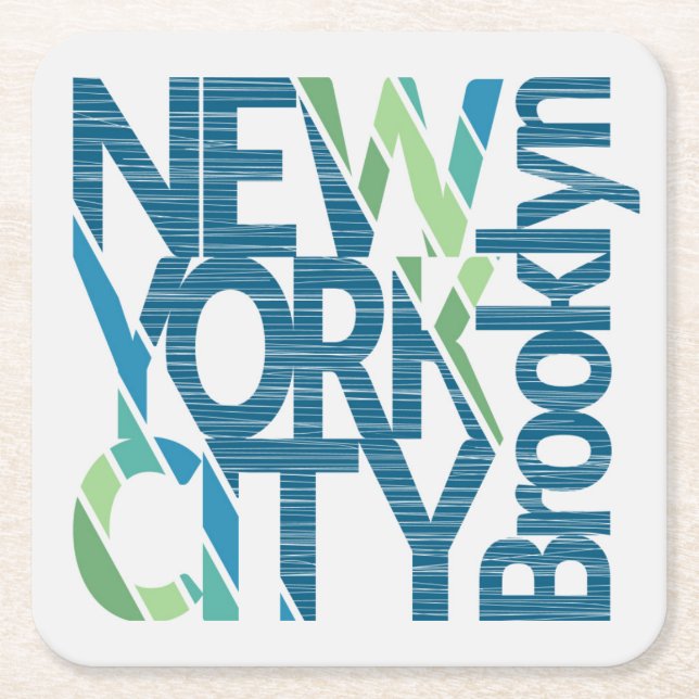 Brooklyn New York Typography Square Paper Coaster (Front)
