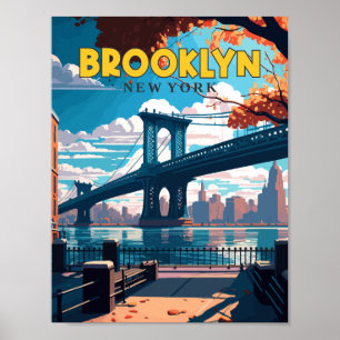 Brooklyn New York vintage travel illustration Poster