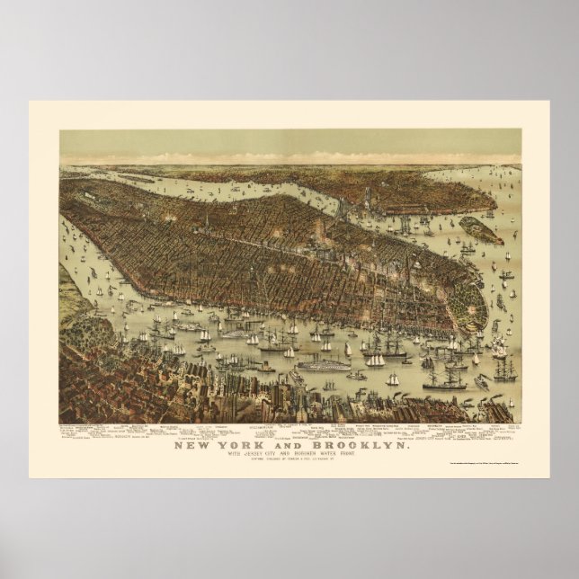 Brooklyn, NY Panoramic Map - 1892 Poster (Front)