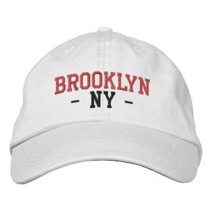 BROOKLYN NY Preppy Red Black on White Embroidered Hat