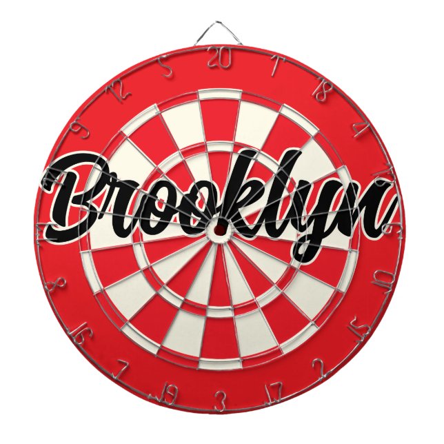 Brooklyn nyc editable text Black Red White Retro Dartboard (Front)
