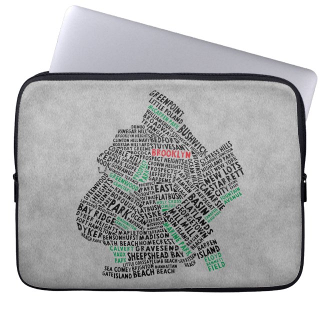 Brooklyn NYC Typography Map Laptop Sleeve (Front)