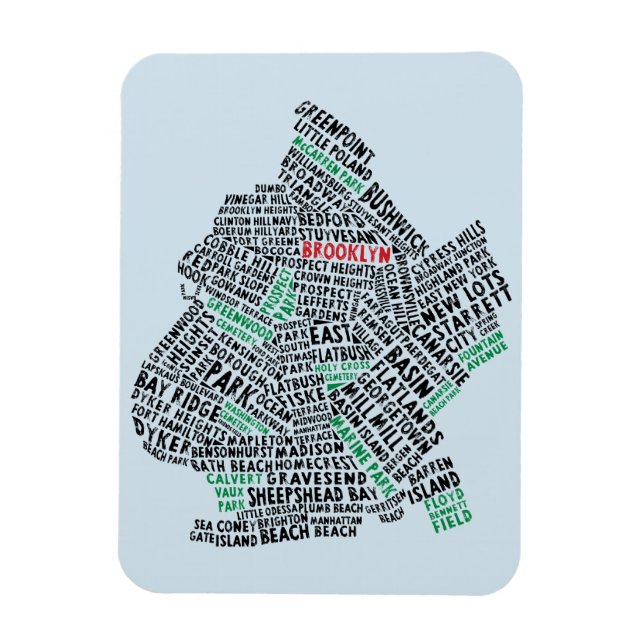 Brooklyn NYC Typography Map Magnet (Vertical)