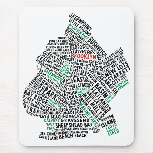 Brooklyn NYC Typography Map Mouse Pad (Front)