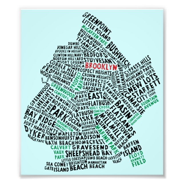 Brooklyn NYC Typography Map Photo Print (Front)