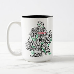 Brooklyn NYC Typography Map Two-Tone Coffee Mug