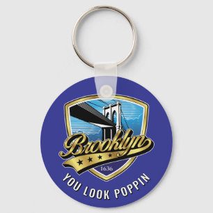 Brooklyn Shield and Swoosh Design Key Ring
