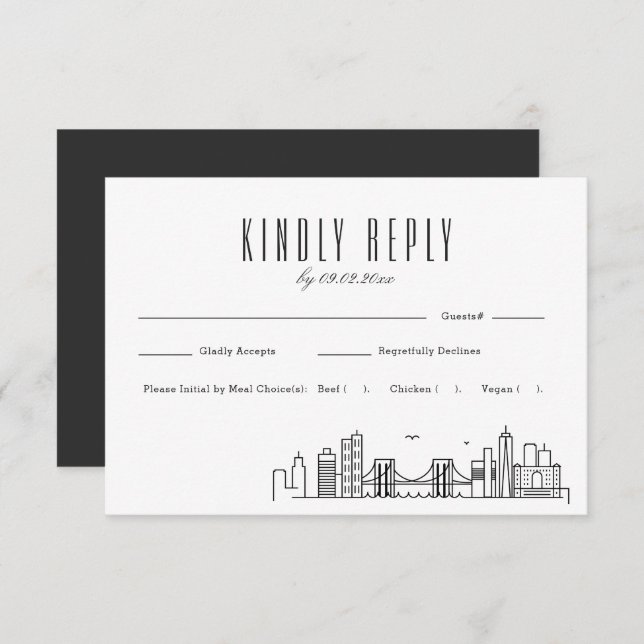 Brooklyn Skyline Wedding RSVP with Meal Choice (Front/Back)