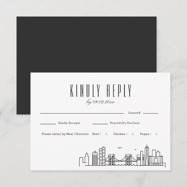 Brooklyn Skyline Wedding RSVP with Meal Choice Card (Front/Back)