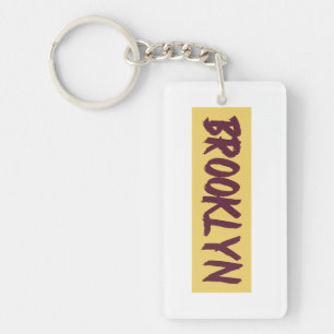 Brooklyn Text Base Design on Yellow Background Key Ring