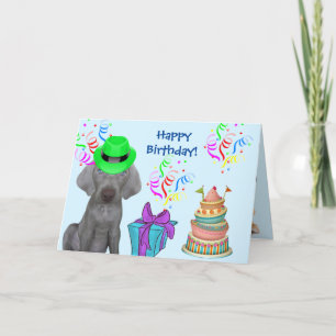 Brooklyn the Weimaraner's Birthday Blast in Blue Holiday Card