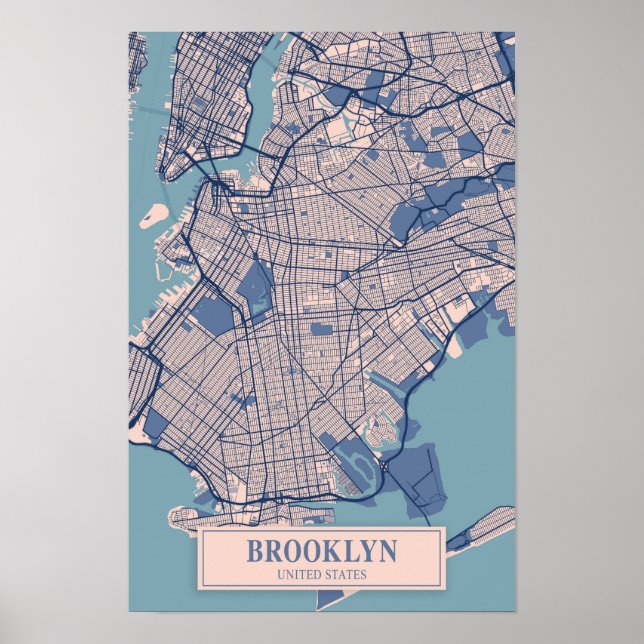 Brooklyn United States Breezy City Map Travel Poster (Front)
