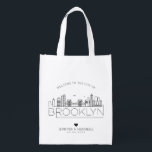 Brooklyn Wedding | Stylised Skyline Grocery Bag<br><div class="desc">A unique wedding bag for a wedding taking place in the beautiful city of Brooklyn,  New York.  This bag features a stylised illustration of the city's unique skyline with its name underneath.  This is followed by your wedding day information in a matching open-lined style.</div>