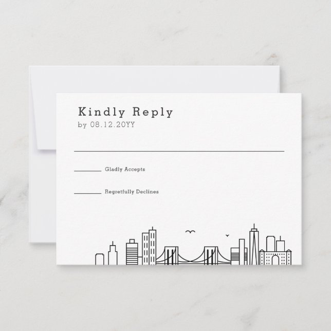 Brooklyn Wedding | Stylised Skyline RSVP Card (Front)