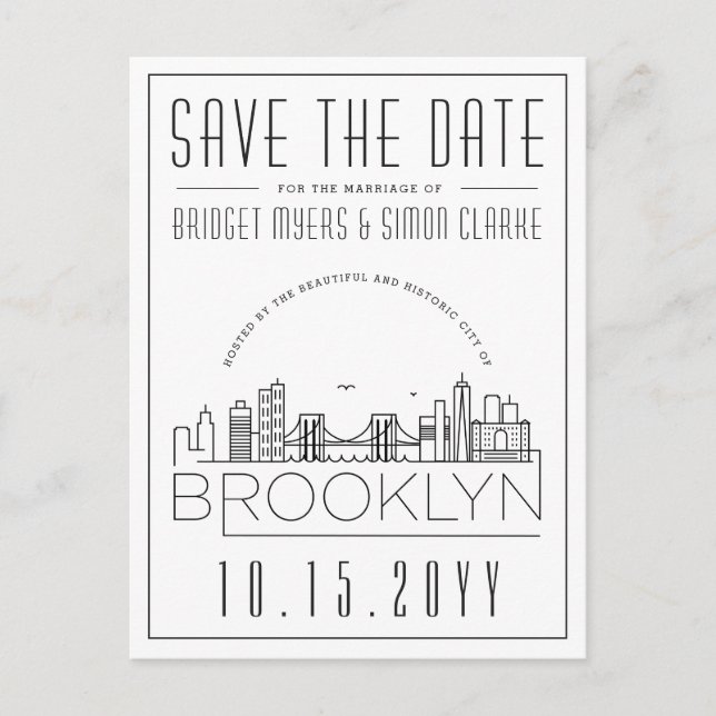 Brooklyn Wedding | Stylised Skyline Save the Date Postcard (Front)