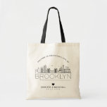 Brooklyn Wedding | Stylised Skyline Tote Bag<br><div class="desc">A unique wedding tote bag for a wedding taking place in the beautiful city of Brooklyn,  New York.  This tote features a stylised illustration of the city's unique skyline with its name underneath.  This is followed by your wedding day information in a matching open-lined style.</div>