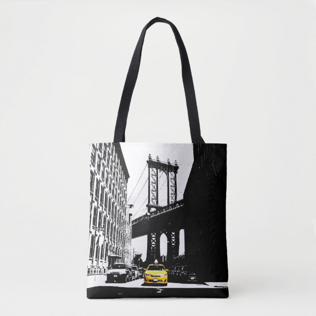 Brooklyn Yellow Taxi Nyc New York City Black Chic Tote Bag (Front)