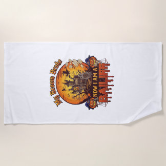 Broom Broke Bailiff Halloween Ghost Court Pumpkins Beach Towel