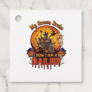 Broom Broke Bailiff Halloween Ghost Court Pumpkins Favour Tags