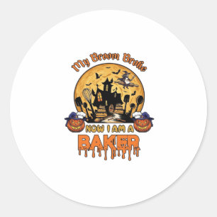 Broom Broke Baker Halloween Witch Chef Pumpkin_1 Classic Round Sticker