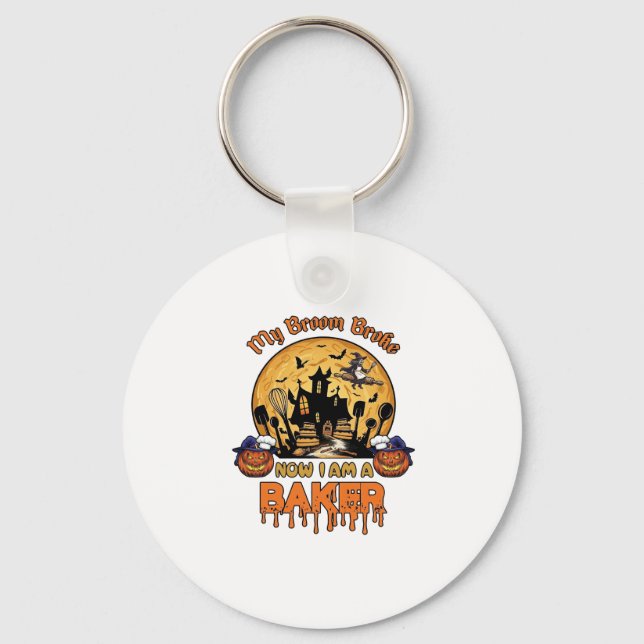 Broom Broke Baker Halloween Witch Chef Pumpkin_1 Key Ring (Front)