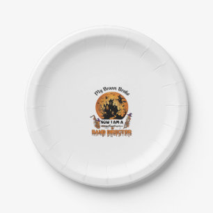 Broom Broke Band Director Halloween Haunted House Paper Plate