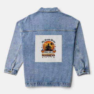 Broom Broke Barista Halloween Witch Coffee Pumpkin Denim Jacket