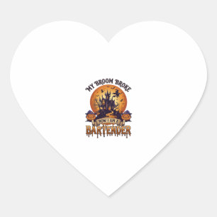 Broom Broke Bartender Halloween Haunted House Witc Heart Sticker