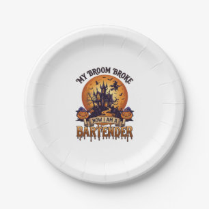 Broom Broke Bartender Halloween Haunted House Witc Paper Plate