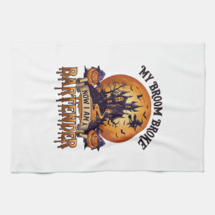 Broom Broke Bartender Halloween Haunted House Witc Tea Towel