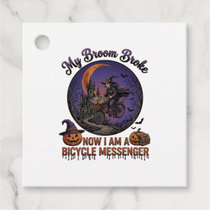 Broom Broke Bicycle Messenger Witch Halloween Moon Favour Tags