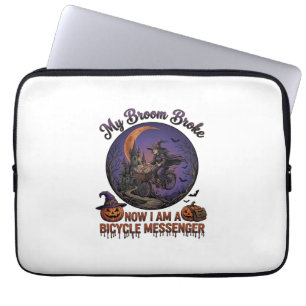 Broom Broke Bicycle Messenger Witch Halloween Moon Laptop Sleeve
