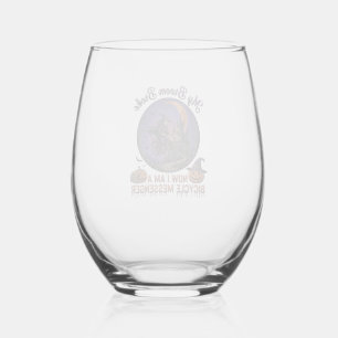 Broom Broke Bicycle Messenger Witch Halloween Moon Stemless Wine Glass