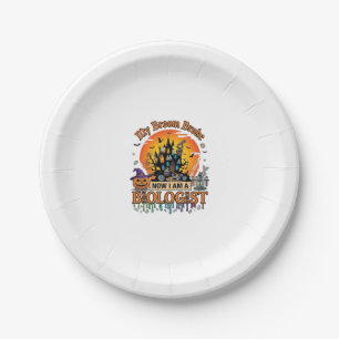 Broom Broke Biologist Halloween Haunted Castle Pum Paper Plate