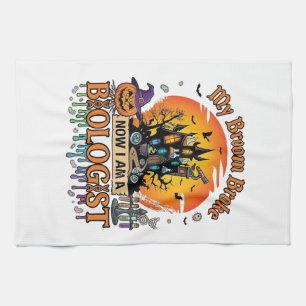 Broom Broke Biologist Halloween Haunted Castle Pum Tea Towel