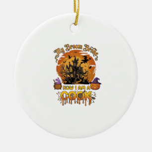 Broom Broke Cook Halloween Haunted House Cauldron  Ceramic Ornament