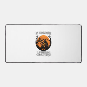 Broom Broke Cooking Witch Cauldron Full Moon Desk Mat
