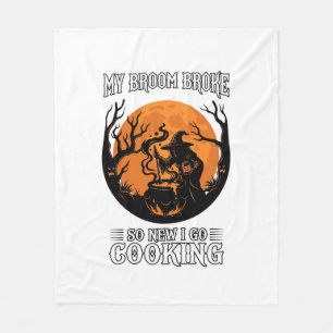 Broom Broke Cooking Witch Cauldron Full Moon Fleece Blanket