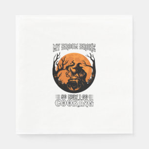 Broom Broke Cooking Witch Cauldron Full Moon Napkin