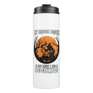 Broom Broke Cooking Witch Cauldron Full Moon Thermal Tumbler