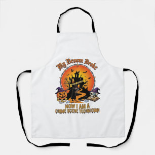 Broom Broke Crime Scene Technician Halloween Witch Apron