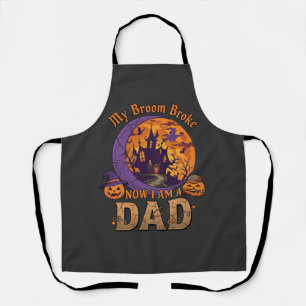 Broom Broke Dad Halloween Haunted House Moustache Apron
