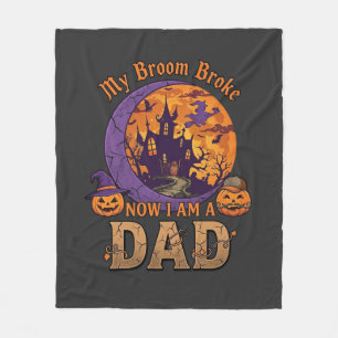 Broom Broke Dad Halloween Haunted House Moustache Fleece Blanket
